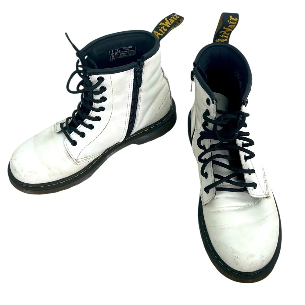 Dr.Martens White Leather‎ Lace Up/ Zipper Closure Boots Mens S4 Ladies Size 5